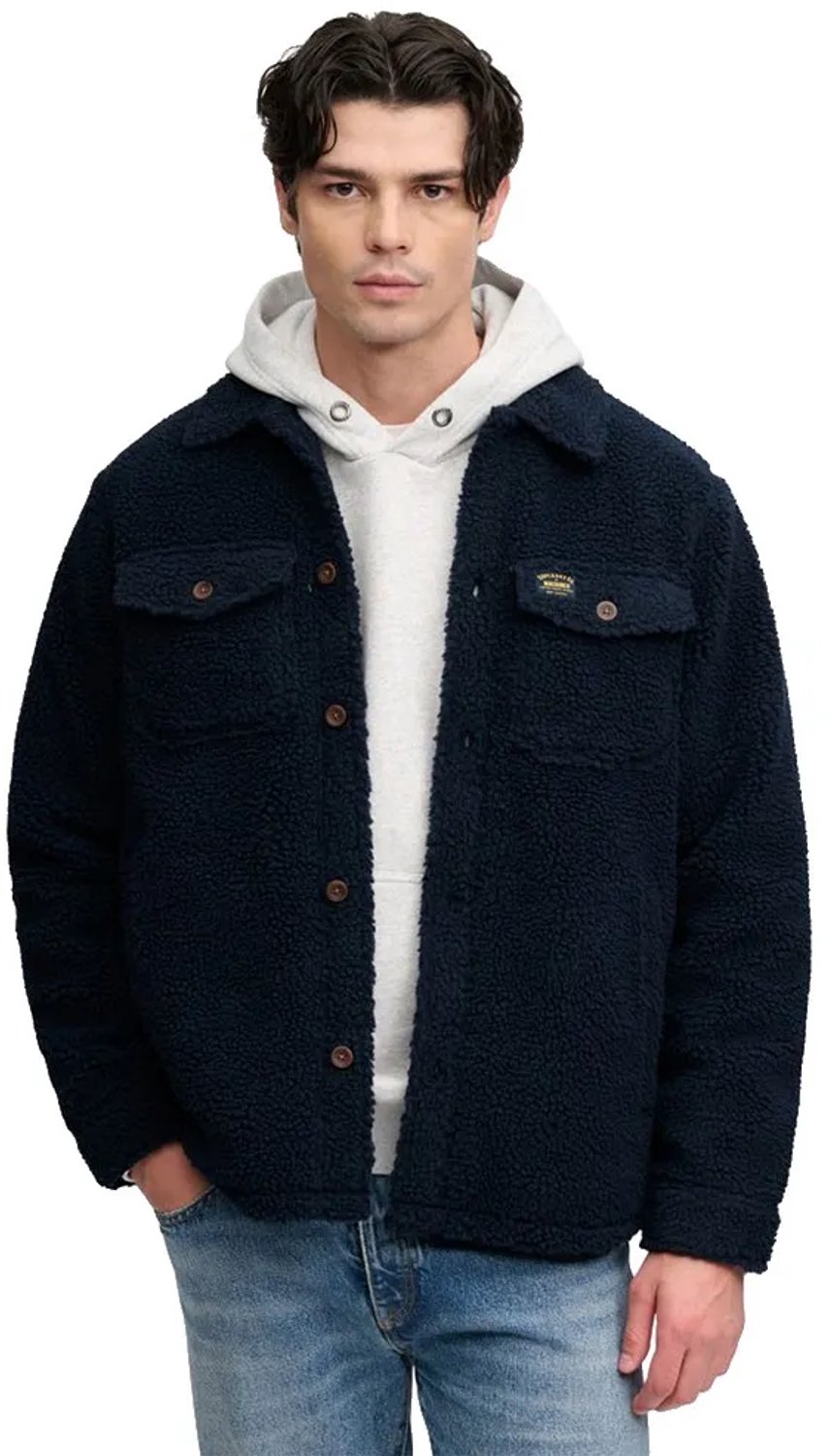 Superdry Retro Fleece Overshirt Heren Lange mouwen shirts Blauw