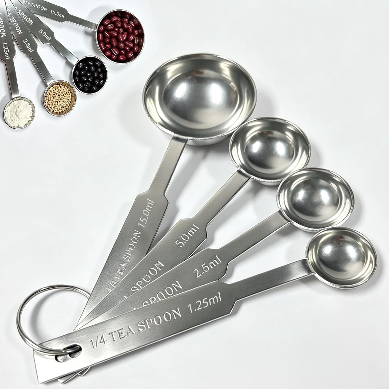 Maatlepelset - Roestvrij staal - 1,25 ml / 2,5 ml / 5 ml / 15 ml - Met schaalverdeling - Voor Koken en Bakken