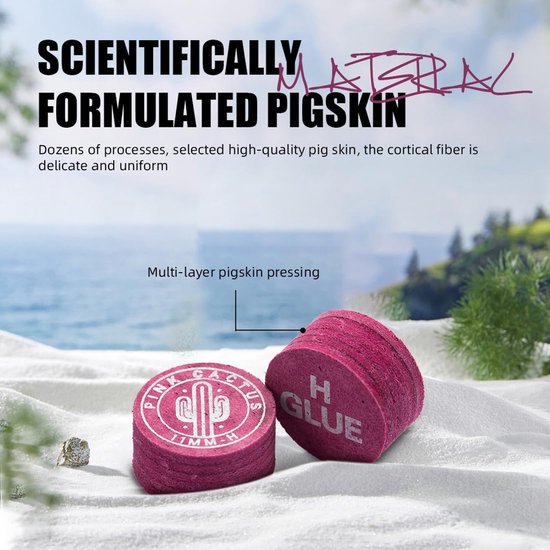 Roze Biljartkeu Tip 11/14mm Varkensleer S/M/H — afbeelding 5