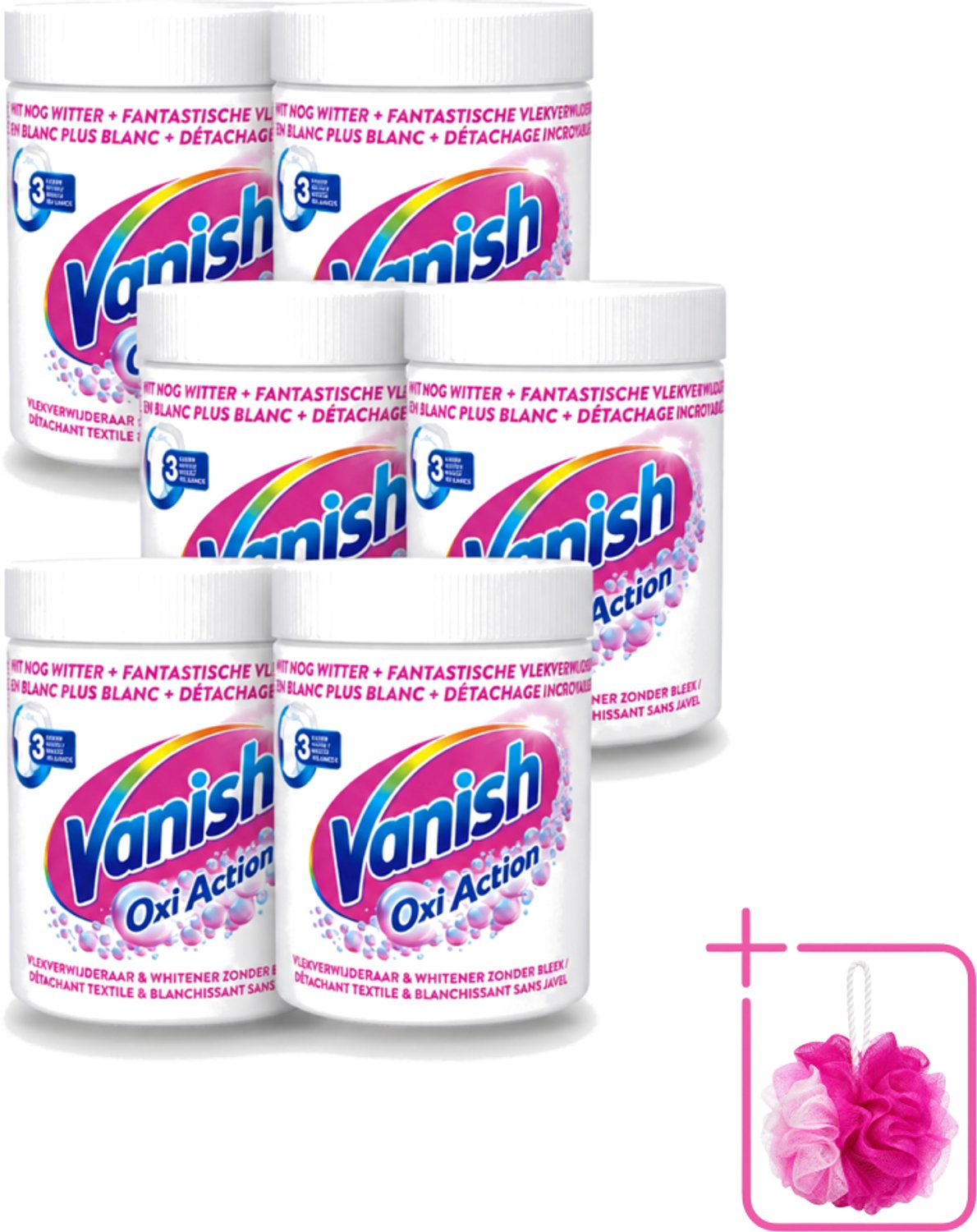 6 x Vanish Oxi Action - Vlekkenverwijderaar Poeder - Zonder Bleek - Witte Was - 550 Gram - Bulkverpakking - Witte was - Douchemop - Vlekkenverwijderaar