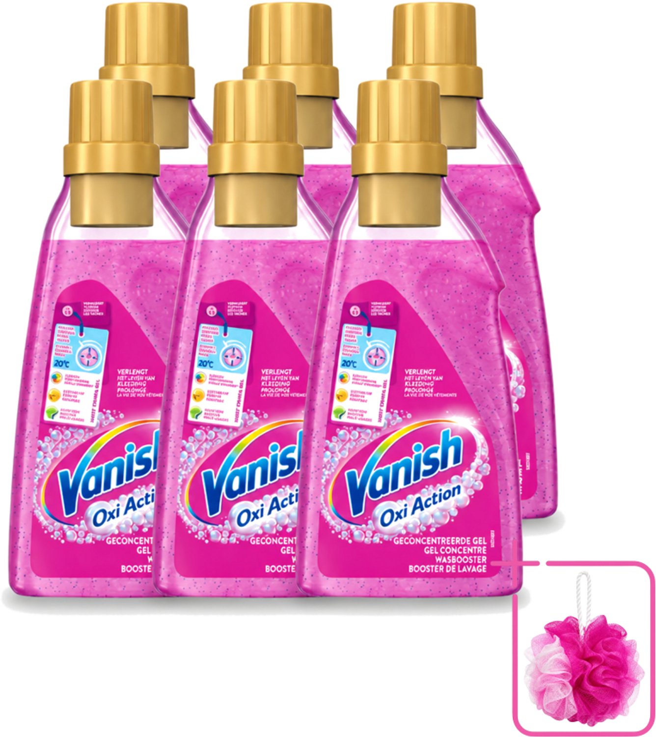 6 x Vanish Oxi Action - Vlekkenverwijderaar Gel - Zonder Bleek - Gekleurde Was - 15 Wasbeurten - Bulkverpakking - Vlekverwijderaar - Douchemop - Wasbooster