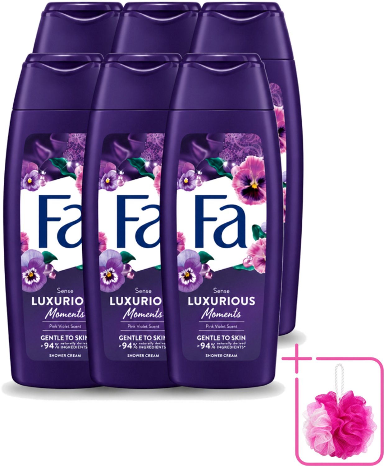 6 x Fa - Luxurious Moments - Douchecrème - Roze Viooltjes - 250 ml - Bulkverpakking - Douchecrème - Douchemop - Roze viooltjes