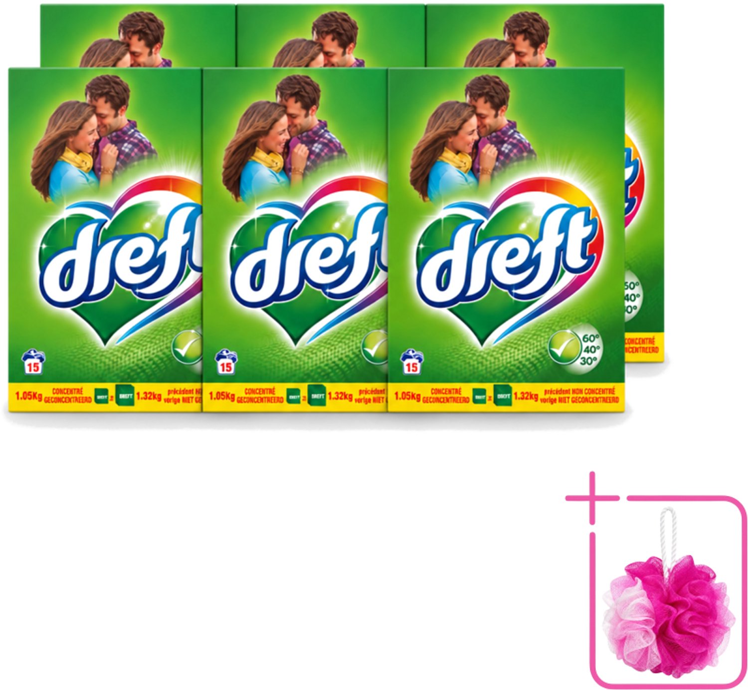 6 x Dreft - Waspoeder - Witte en Gekleurde Was - Original - 15 Wasbeurten - Bulkverpakking - Waspoeder - Douchemop - Kleurbescherming