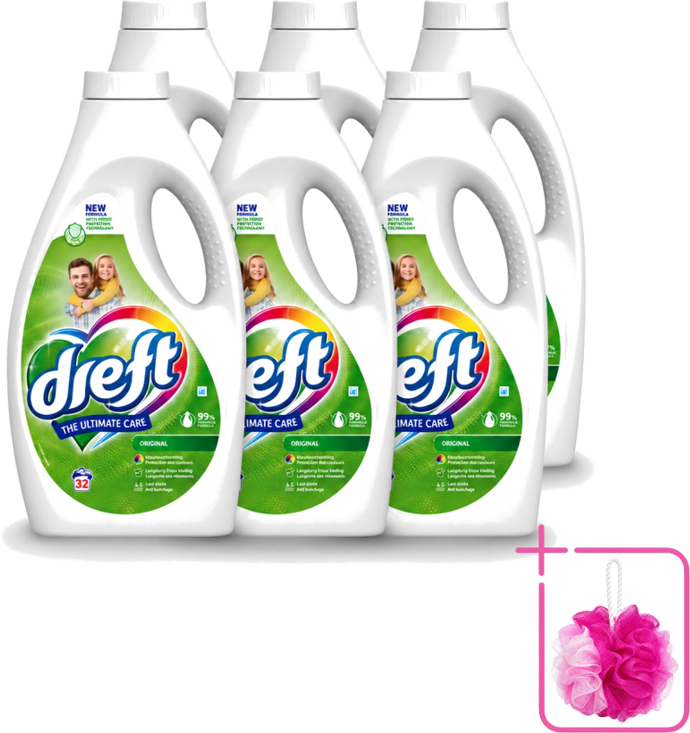 6 x Dreft - Ultimate Care - Vloeibaar Wasmiddel - Gekleurde Was - Original - 32 Wasbeurten - Bulkverpakking - Kleurbeveiliging - Douchemop - Vloeibaar wasmiddel