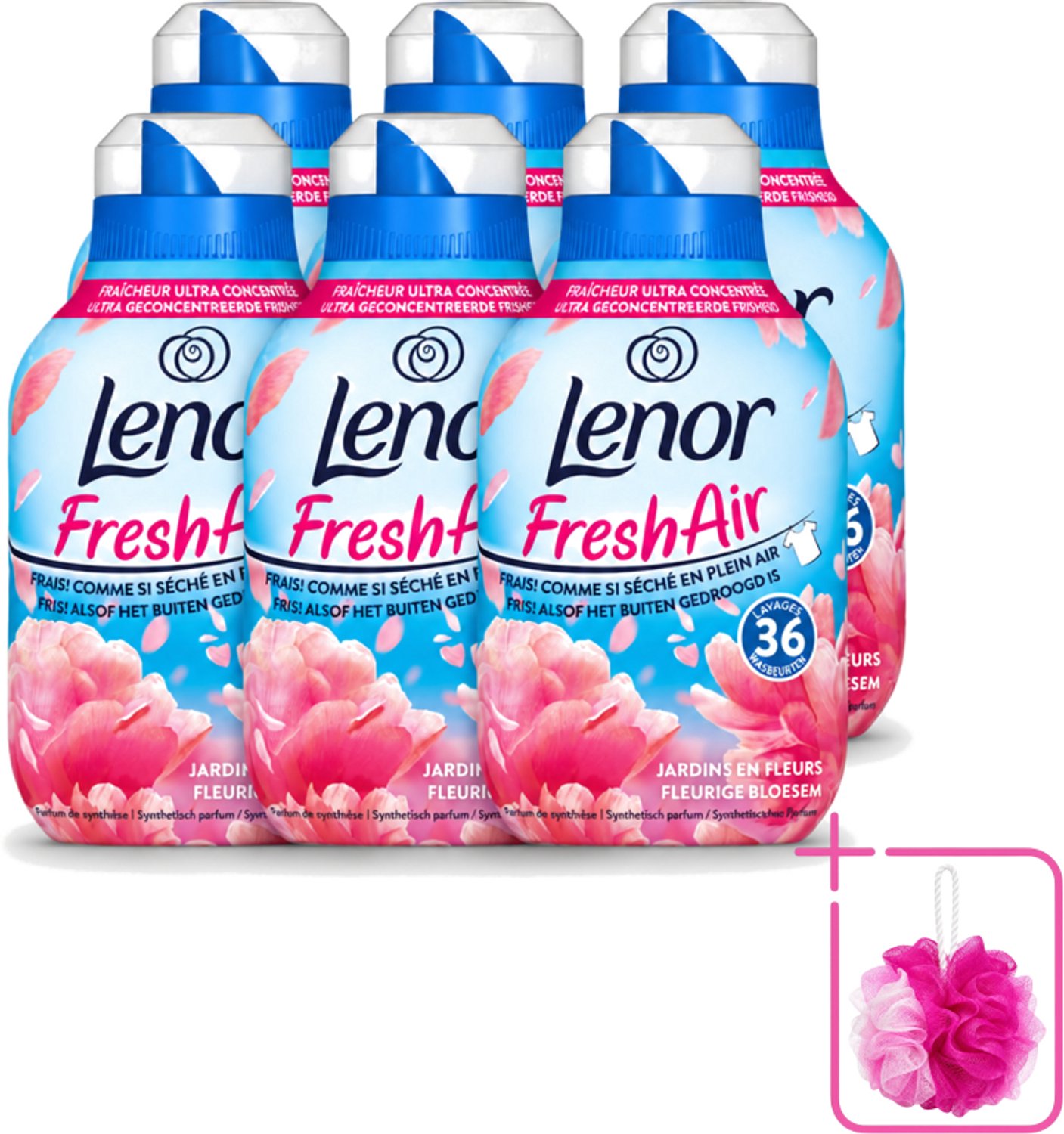 6 x Lenor - Wasverzachter - Fresh Air - Fleurige Bloesem - 36 Wasbeurten - Bulkverpakking - Wasverzachter - Douchemop - Frisheid