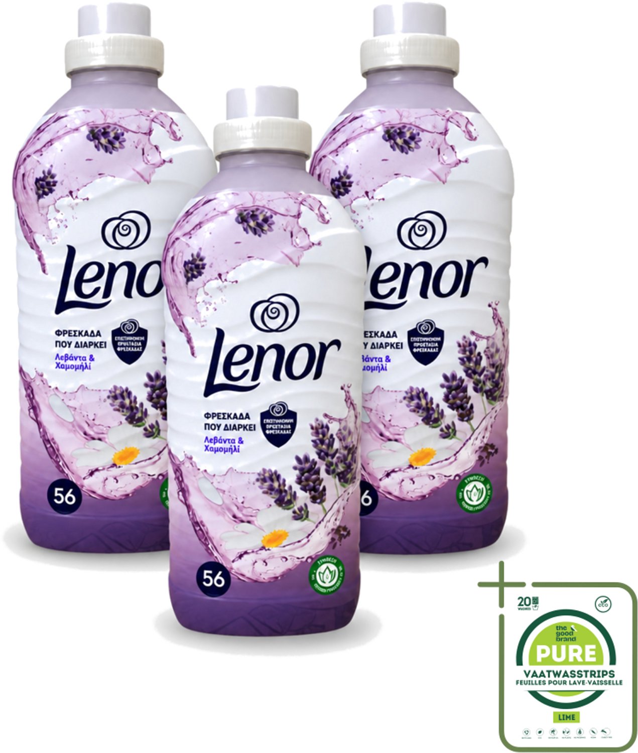 3 x Lenor – Wasverzachter – Lavender & Kamille – 56 Wasbeurten – 1176 ml - Grootverpakking - Vaatwasstrips - Wasverzachter - Lavendel - Kamille - Wasgeur - Wasverzachting