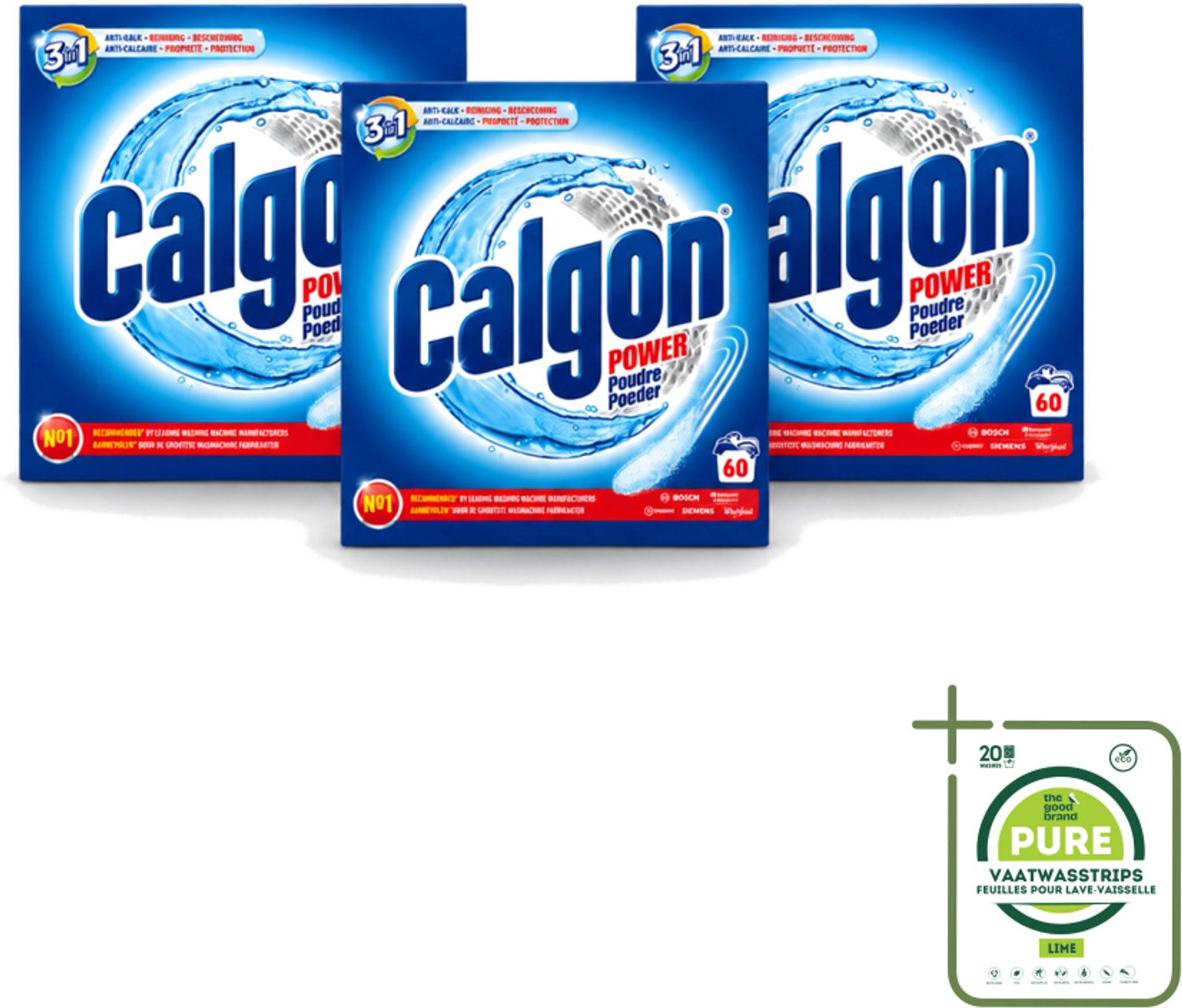 3 x Calgon – Wasmachinereiniger Poeder – 3-in-1 Power Anti-Kalk – 60 doseringen - Grootverpakking - Vaatwasstrips - Wasmachine Reiniger - Anti-kalk Poeder - Kalkpreventie - Machine Geur Verwijderen - 3-in-1 Wasmachine Bescherming