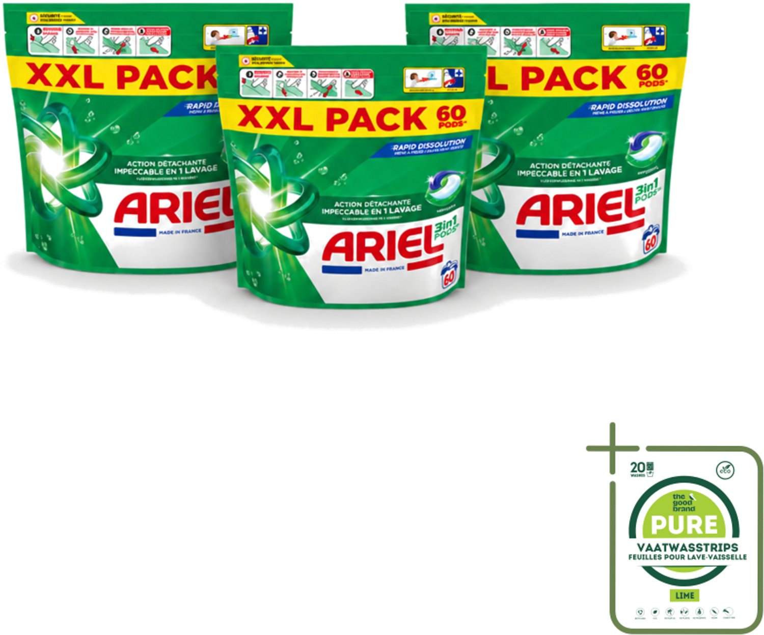 3 x Ariel – Pods 3in1 – Original – 60 wasbeurten - Grootverpakking - Vaatwasstrips - Ariel 3in1 Pods - Wasmiddel Capsules - Krachtige Vlekverwijdering - Koud Wassen - Wasmiddel Voor Kleding