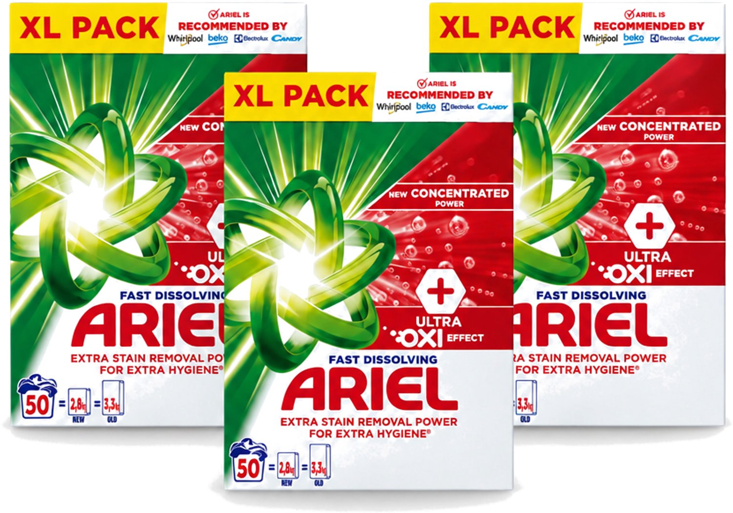 3 x Ariel – Waspoeder – Oxi – 2,8 kg – 50 wasbeurten - Voordeelverpakking - 3 stuks
