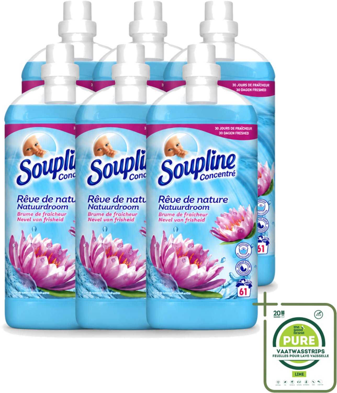 6 x Soupline – Wasverzachter – Nevel van Frisheid – 1,35 L - Grootverpakking - Vaatwasstrips - Wasverzachter - Nevel Van Frisheid - Wasverzachter Nevel Van Frisheid - Wasverzachter Voor Kleding - Wasverzachter Voor Beddengoed