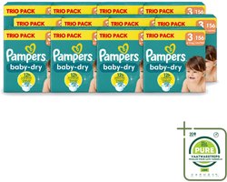 12 x Pampers – Luiers – Baby-Dry Trio Pack Maat 3 (6-10 kg) – 156 Luiers - Grootverpakking - Vaatwasstrips - Baby Luiers - Droge Luiers - Anti-lek Luiers - Baby Droogheid - Nachtluier