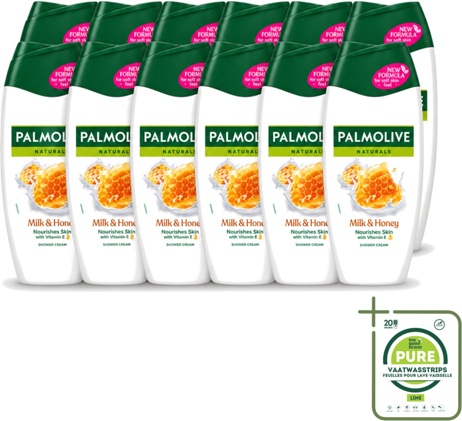 12 x Palmolive – Douchecrème – Milk & Honey - 250 ml - Grootverpakking - Vaatwasstrips - Douchecrème - Voedende Douchecrème - Melk En Honing - Huid Verzorging - Hydraatende Douchecrème