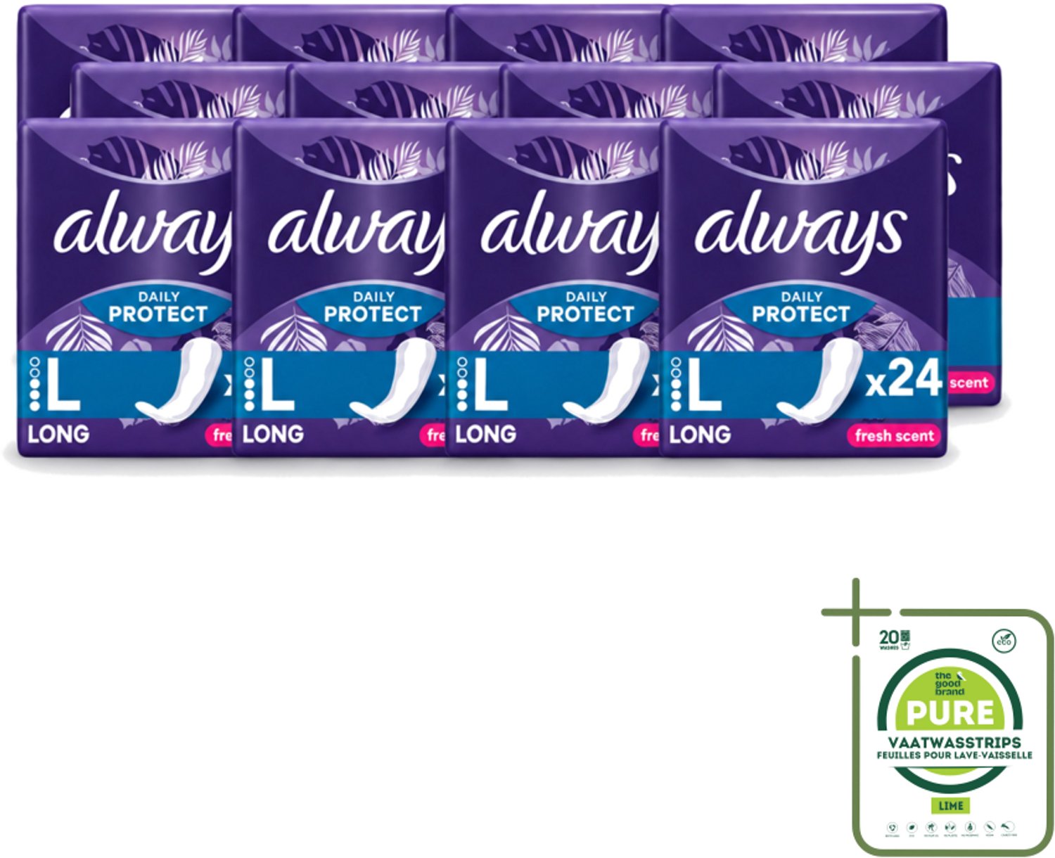 12 x Always – Inlegkruisjes – Long Fresh Scent – 24 Inlegkruisjes - Grootverpakking - Inlegkruisjes - Frisse Geur - Lang Inlegkruis - Dagelijkse Bescherming - Extra Dekking