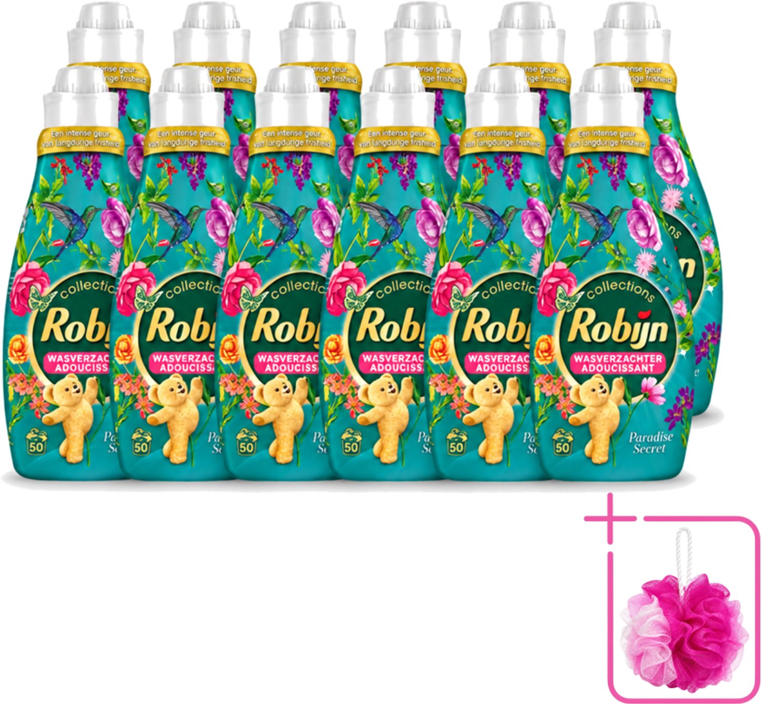 12 x Robijn Collections - Wasverzachter - Paradise Secret - 1,25L - 50 Wasbeurten - Bulkverpakking - Wasverzachter - Douchemop - Luxe wasverzachter