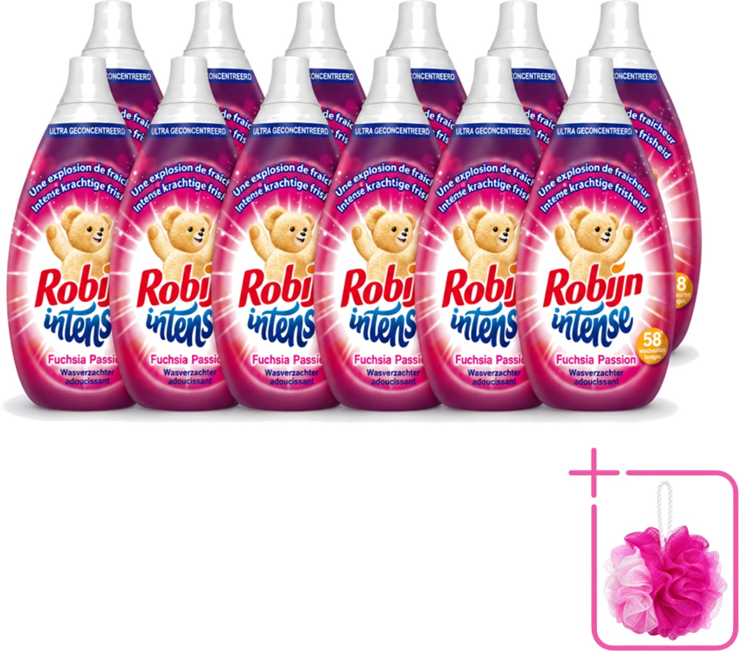 12 x Robijn Intense - Wasverzachter - Intense Fuchsia Passion - 870ml - 58 Wasbeurten - Bulkverpakking - Wasverzachter - Douchemop - Wasverzachter fuchsia passion