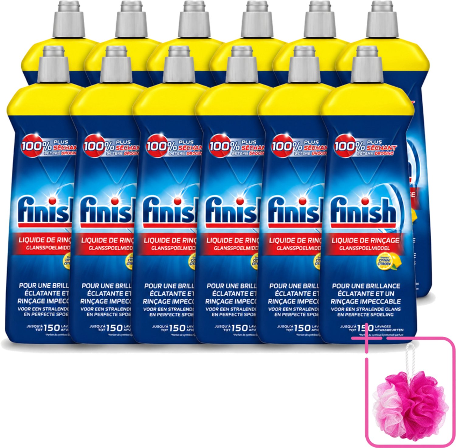 12 x Finish – Glansspoelmiddel – Citroen – 800 ml - Bulkverpakking - Glansspoelmiddel citroen - Douchemop - Glansspoelmiddel
