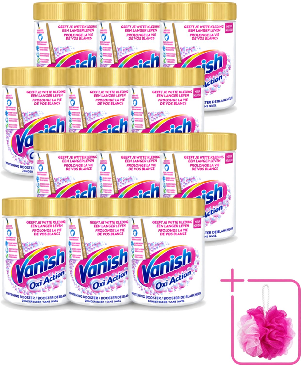 12 x Vanish Oxi Action - Vlekkenverwijderaar - Wasbooster - Zonder Bleek - Witte Was - 1 Kg - Bulkverpakking - Vlekkenverwijderaar - Douchemop - Witte was