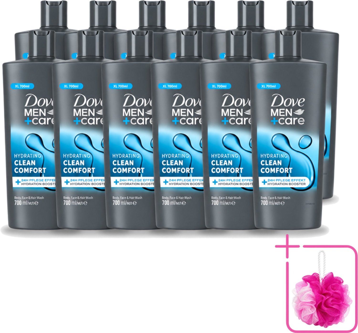 12 x Dove Men+Care - Clean Comfort - 3-in-1 Douchegel - Hydraterend- 700 ml - Bulkverpakking - Douchegel voor mannen - Douchemop - Lichaamsgel