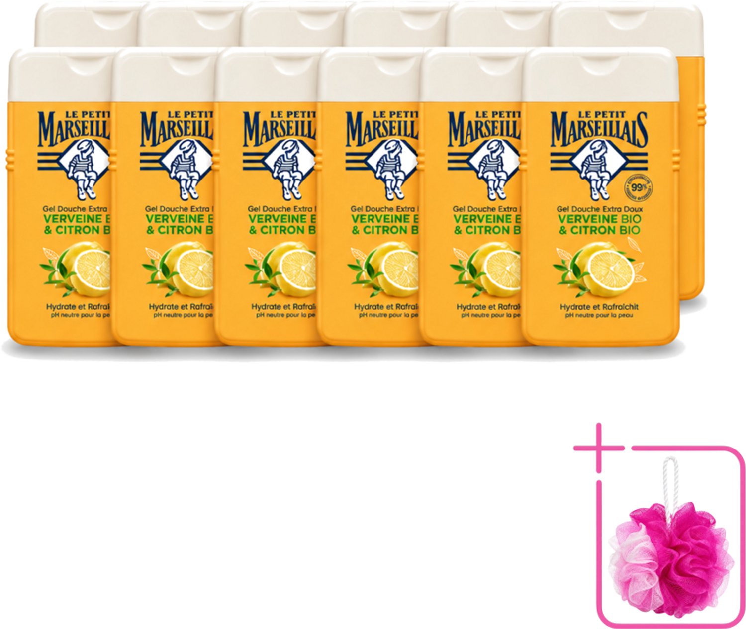 12 x Le Petit Marseillais - Douchegel - Citroen & Verbena - Hydraterend - 250ml - Bulkverpakking - Douchegel citroen verbena - Douchemop - Hydraterende douchegel