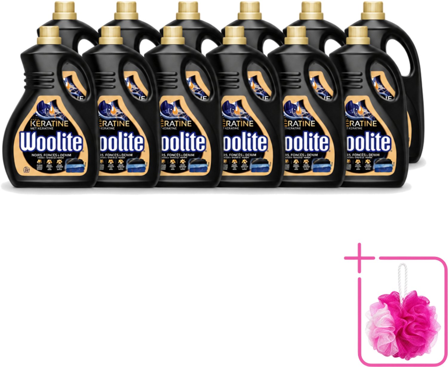 12 x Woolite Dark - Vloeibaar Wasmiddel - Met Keratine - Donkere & Denim Was - 25 Wasbeurten - 1,5L - Bulkverpakking - Donker wasmiddel - Douchemop - Denim wasmiddel