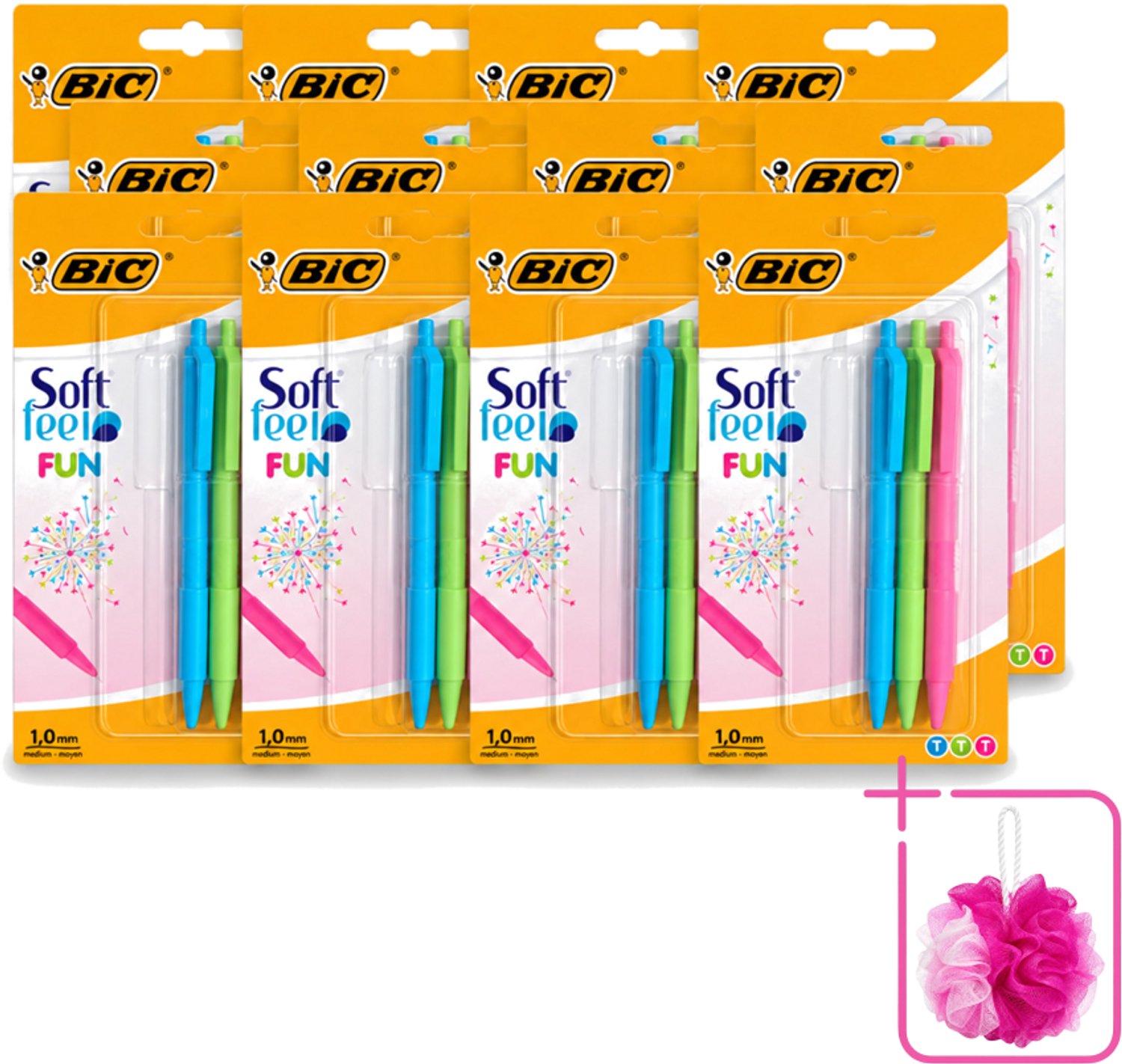12 x BIC - Balpennen - Lichtgroen, Lichtblauw & Roze - Intrekbaar - 3 Balpennen - Bulkverpakking - Balpen - Douchemop - Intrekbare balpen