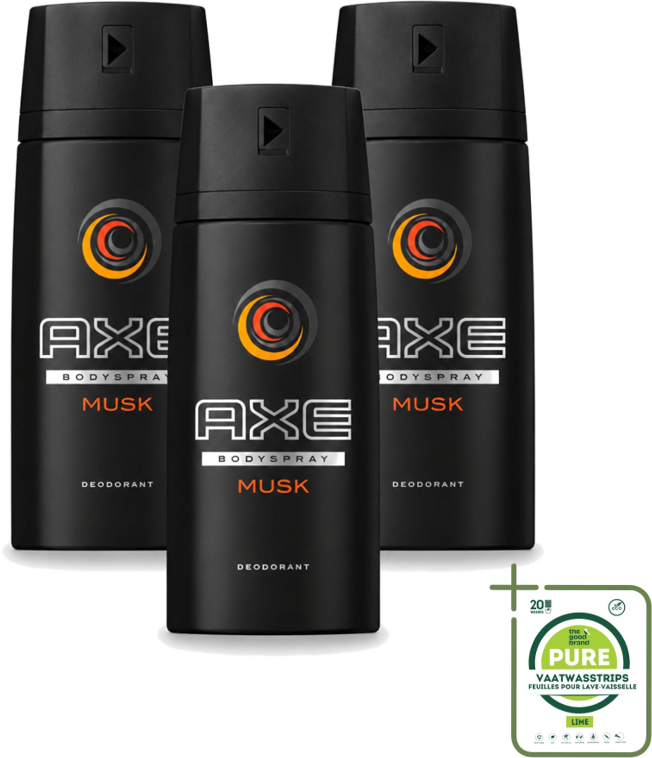 3 x Axe - Deodorant Bodyspray - Musk - 150 ml - Grootverpakking - Vaatwasstrips - Axe Musk Bodyspray - Deodorant Voor Mannen - Frisheid - Geur - Huidbescherming