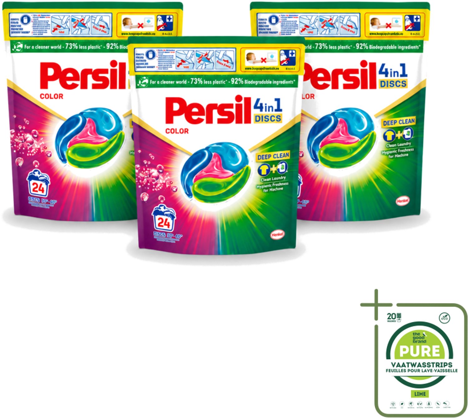 3 x Persil - Wasmiddelcapsules - 4-In-1 Discs - Gekleurde Was - 24 Wasbeurten - Grootverpakking - Vaatwasstrips - Persil 4-in-1 Discs Color - Gekleurde Was - Wasmachine - Vlekverwijdering - Frisse Was
