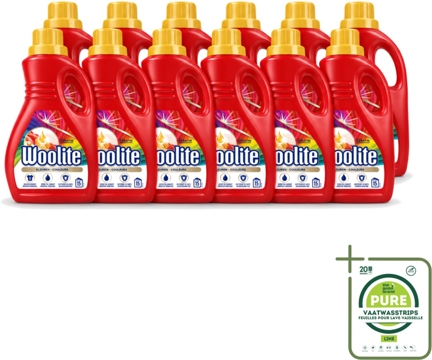 12 x Woolite Color - Vloeibaar Wasmiddel - Met Keratine - Gekleurde Was - 15 Wasbeurten - 0,9L - Grootverpakking - Vaatwasstrips - Gekleurde Was - Keratine Wasmiddel - Kleurbehoud - Wasmiddel Voor Gekleurde Stoffen - Wasmiddel Met Keratine