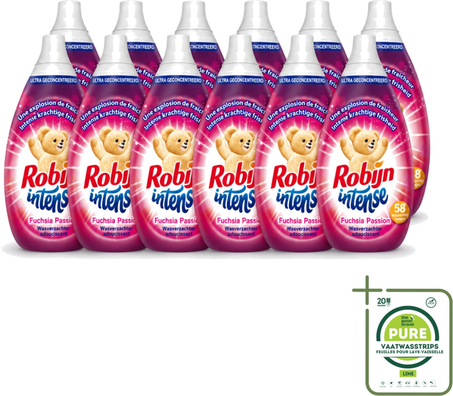 12 x Robijn Intense - Wasverzachter - Intense Fuchsia Passion - 870ml - 58 Wasbeurten - Grootverpakking - Wasverzachter - Wasverzachter Fuchsia Passion - Wasverzachter Robijn Intense - Wasverzachter Fuchsia - Wasverzachter Voor Kleding