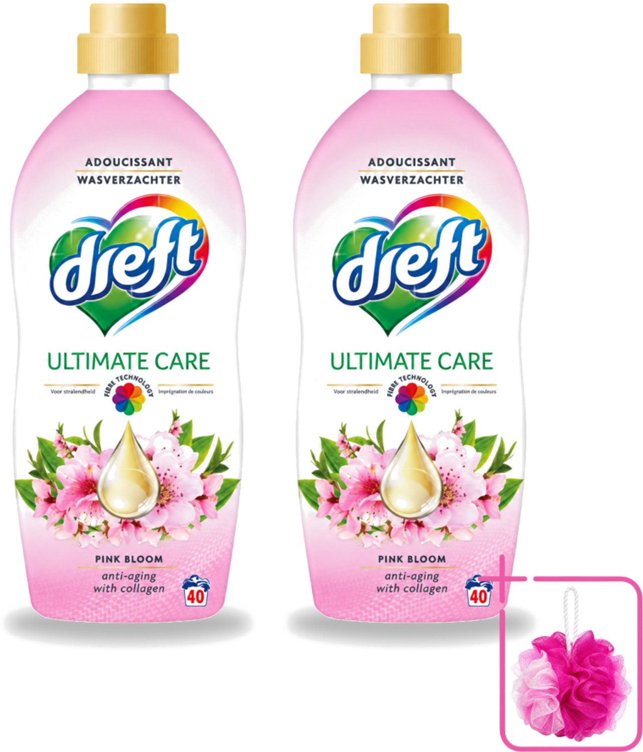 2 x Dreft - Ultimate Care - Wasverzachter - Roze Bloem - Anti-Veroudering - 40 Wasbeurten - Bulkverpakking - Wasverzachter - Douchemop - Anti-aging