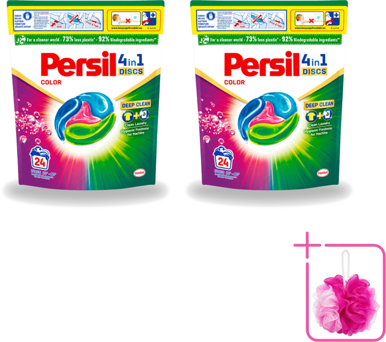 2 x Persil - Wasmiddelcapsules - 4-In-1 Discs - Gekleurde Was - 24 Wasbeurten - Bulkverpakking - Persil 4-in-1 Discs Color - Douchemop - Gekleurde was