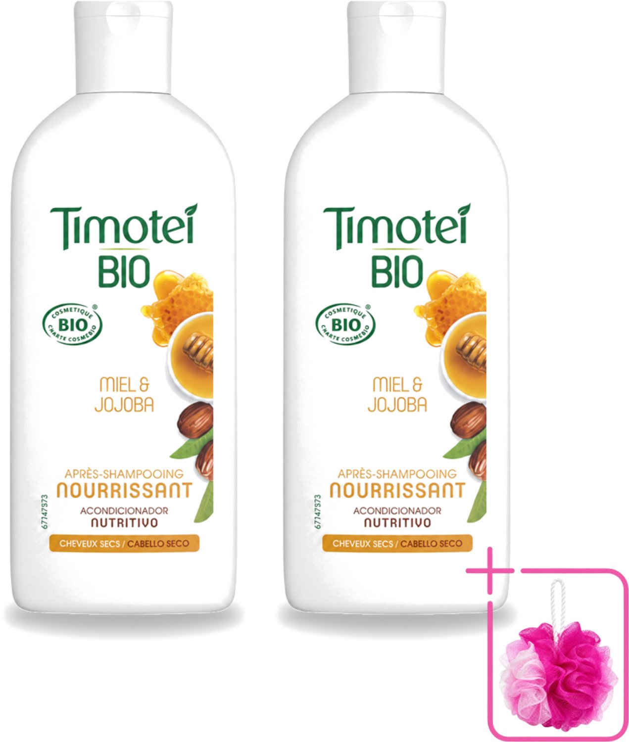 2 x Timotei - Crèmespoeling - Honing & Jojoba - Biologisch - Droog Haar & Droge Hoofdhuid - 250 ml - Bulkverpakking - Crèmespoeling - Douchemop - Droog haar