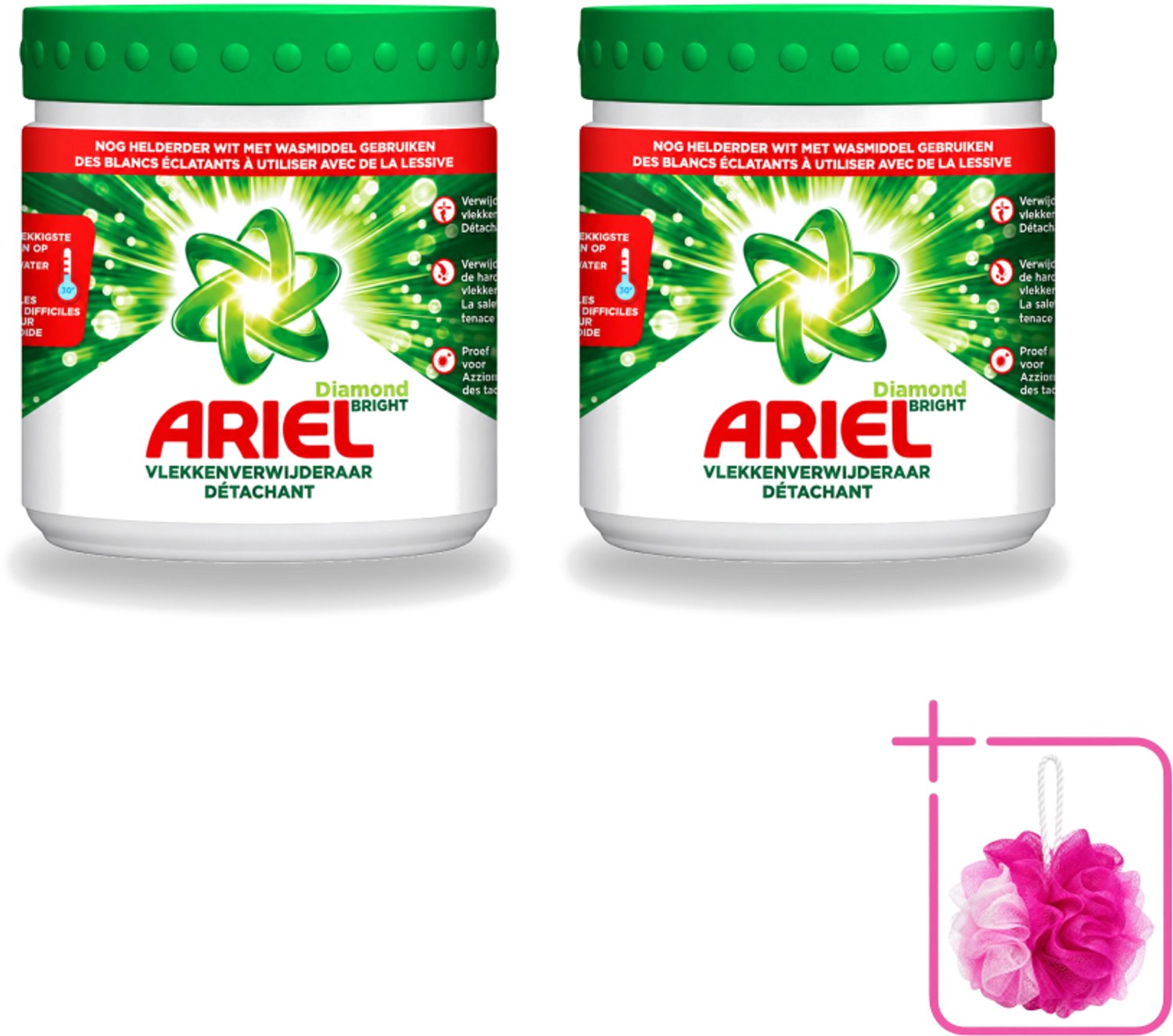 2 x Ariel Diamond Bright - Vlekverwijderaar Poeder - Witte Was - 30 Wasbeurten - Bulkverpakking - Vlekverwijderaar - Douchemop - Witte was