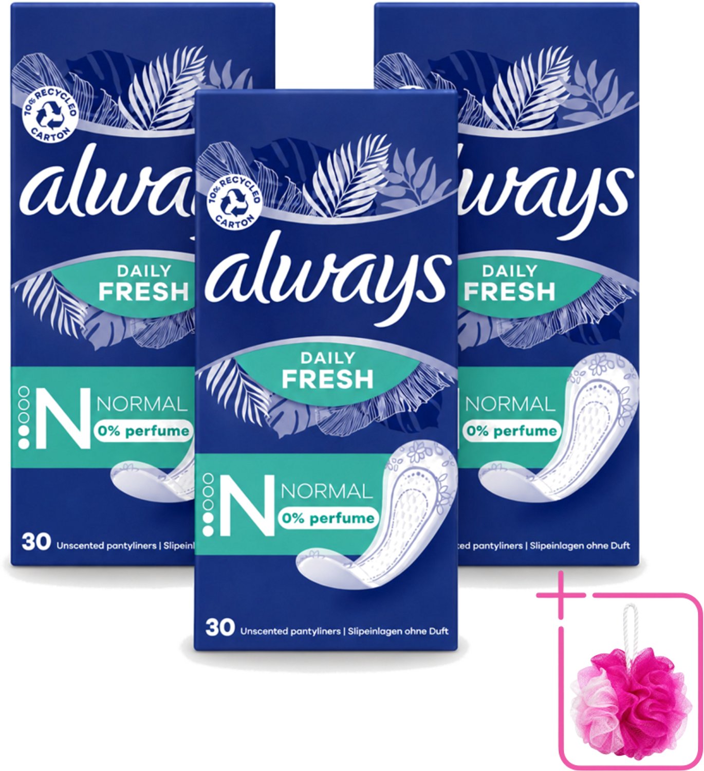 3 x Always Daily Fresh - Inlegkruisjes - Normaal - Ongeparfumeerd - 30 Inlegkruisjes - Bulkverpakking - Inlegkruisjes - Geurneutralisatie