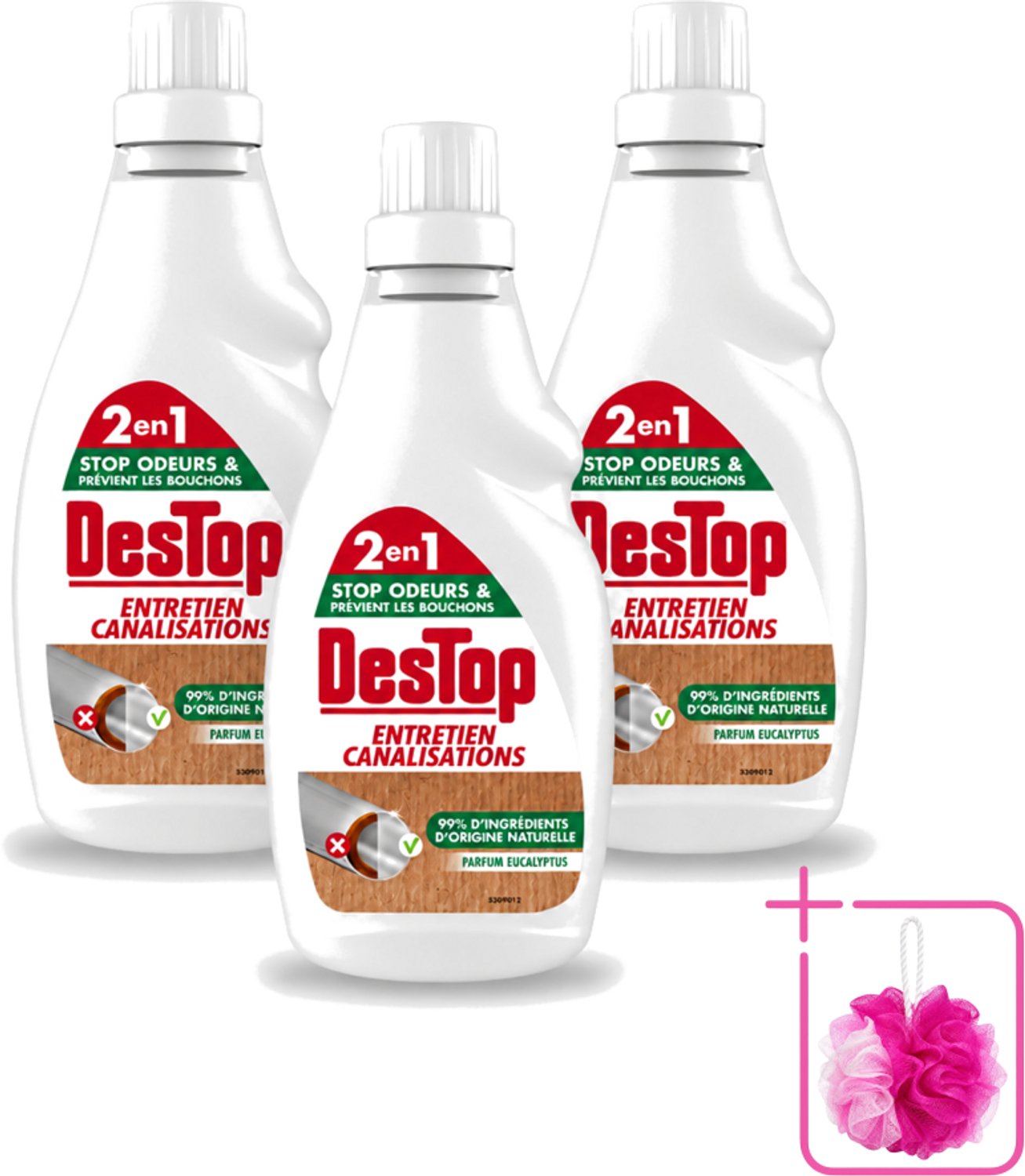 3 x DesTop - Onderhoud Leidingen - Ecologisch met Witte Azijn - Natuurlijke Ingrediënten - Eucalyptusgeur - 750 ml - Bulkverpakking - Leidingen onderhouden - Douchemop - Ecologisch onderhoud
