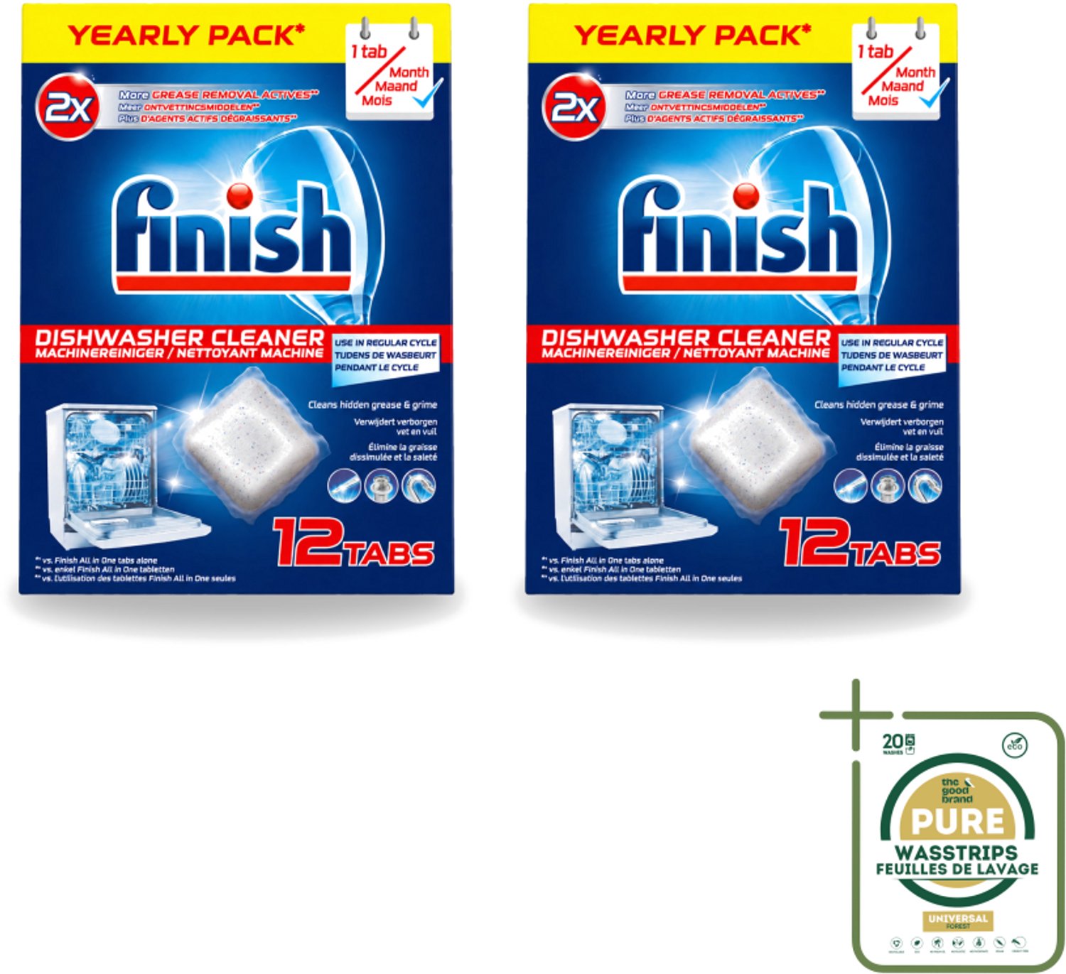 2 x Finish - Vaatwasmachinereiniger - Anti-Vet & Anti-Vuil - 12 Tabletten - Wasstrips - Vaatwasmachinereiniger - Vet En Vuil Verwijderen - Vaatwasmachine Reinigen - Vaatwasmachine Onderhoud - Vaatwasmachine Schoon Houden