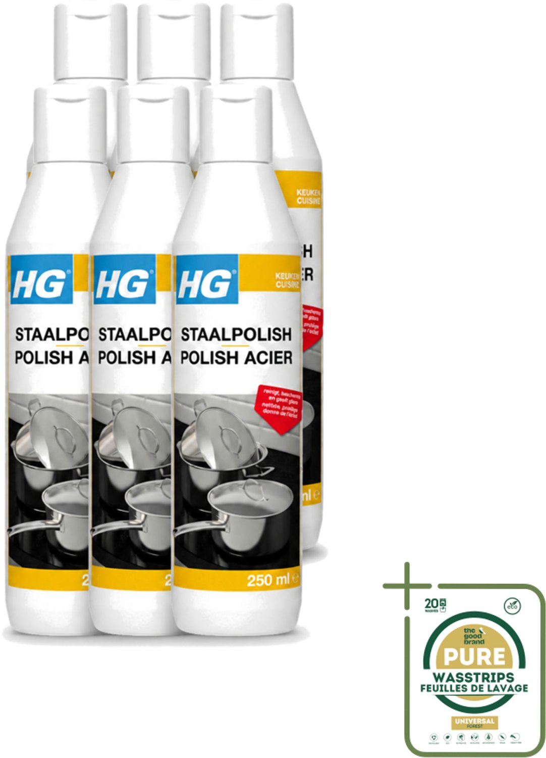 6 x HG - Staalpolish - Beschermt & Polijst RVS - 250 ml - Roestvrij Staal Polish - Keukenpolijst - Beschermende Polish - Glanspolijst - Keukenonderhoud