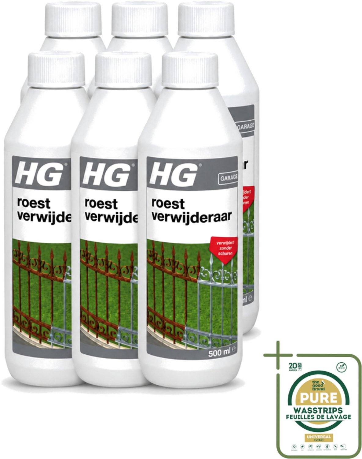 6 x HG - Roestverwijderaar - Verwijdert Zonder Schuren - Snel & Effectief - 500 ml - Wasstrips - Roestverwijderaar - Roestverwijderen - Roestwerende Werking - Metaal Behandelen - Hekken Reinigen