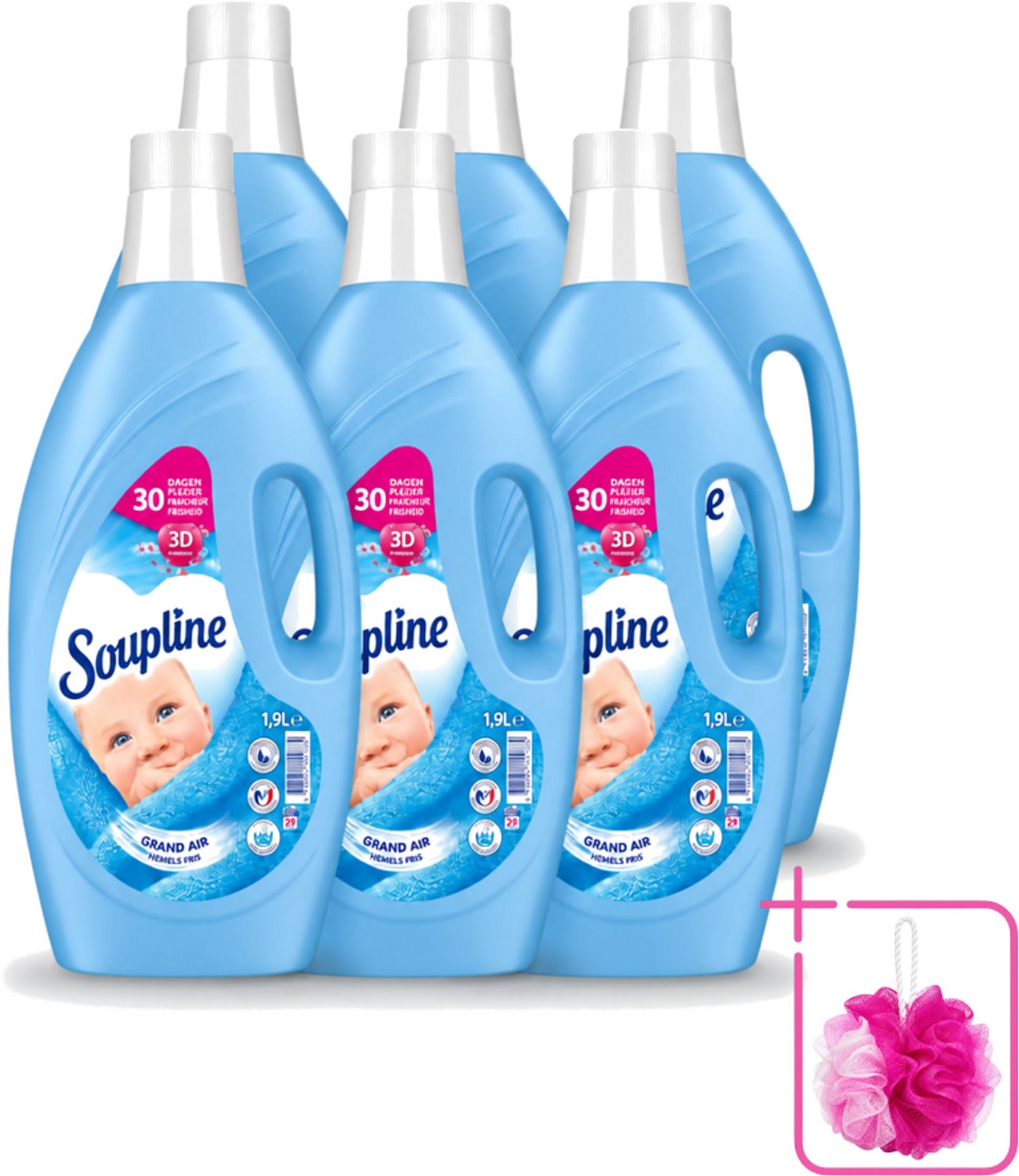 6 x Soupline – Wasverzachter – Hemels Fris – 1,9 L - Bulkverpakking - Wasverzachter - Douchemop - Wasgoed