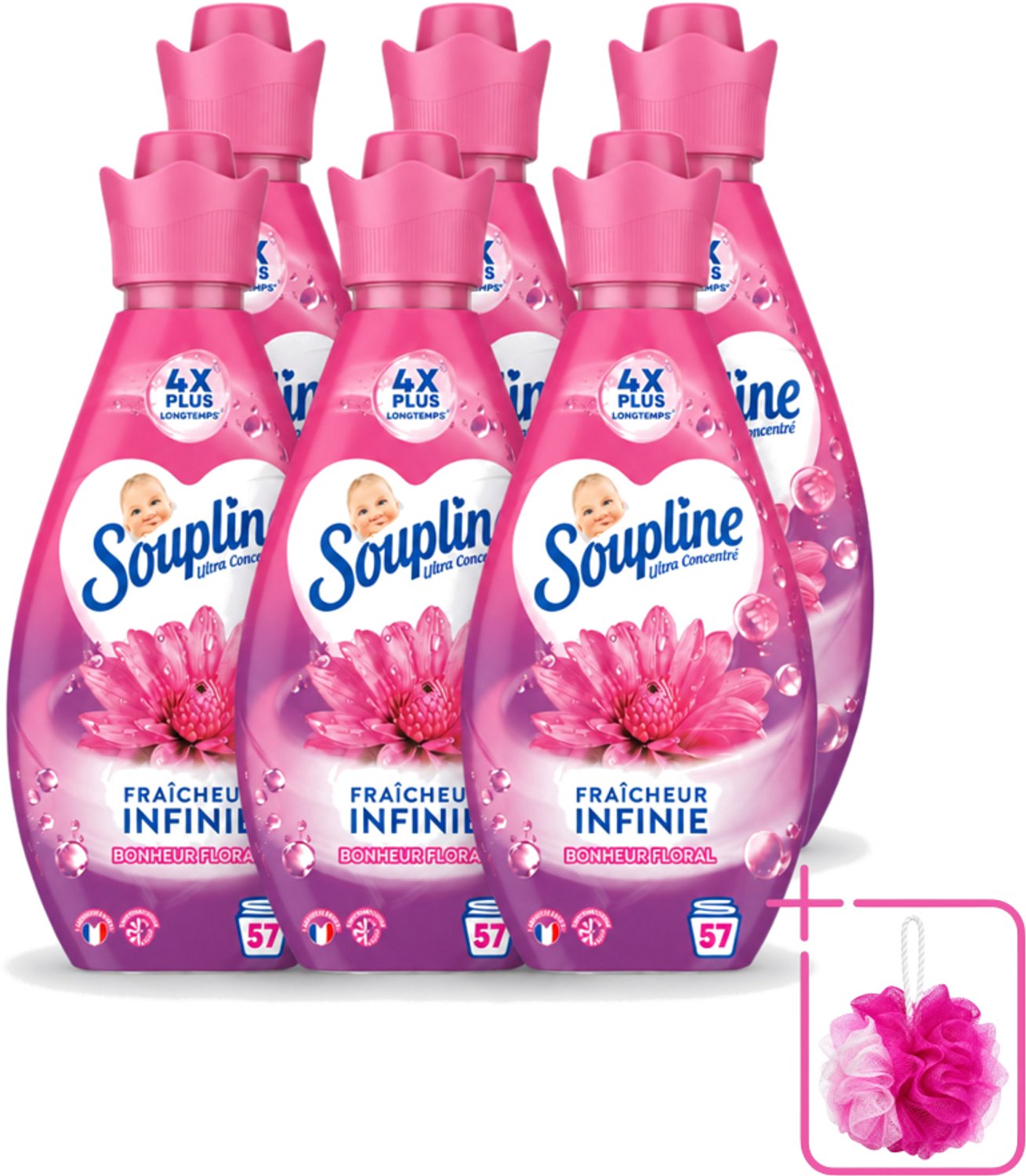 6 x Soupline – Wasverzachter – Infinite Freshness Floral Happiness – 800 ml - Bulkverpakking - Wasverzachter - Douchemop - Frisheid