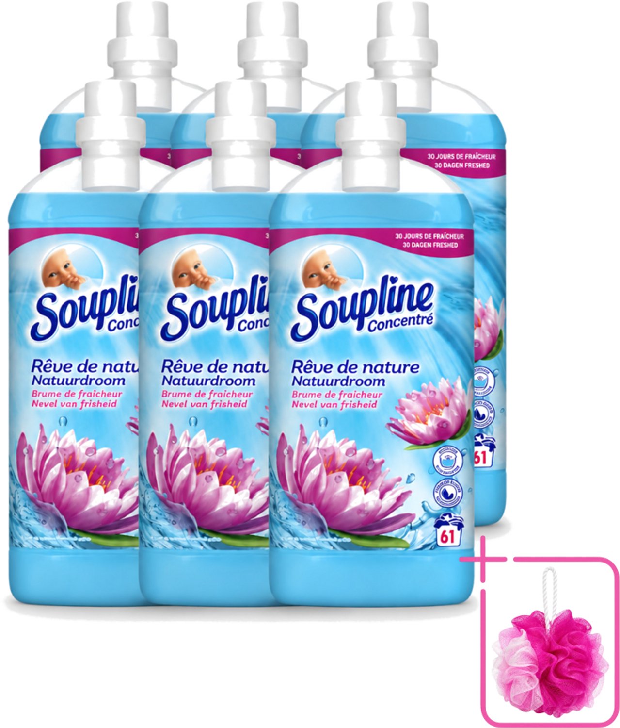 6 x Soupline – Wasverzachter – Nevel van Frisheid – 1,35 L - Bulkverpakking - Wasverzachter - Douchemop - Nevel van frisheid