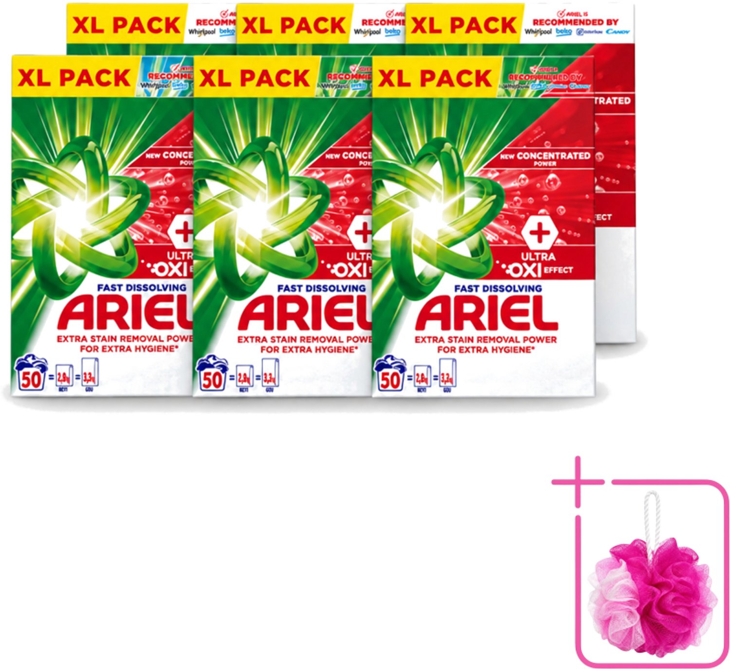 6 x Ariel – Waspoeder – Oxi – 2,8 kg – 50 wasbeurten - Bulkverpakking - Waspoeder - Douchemop - Waspoeder oxi