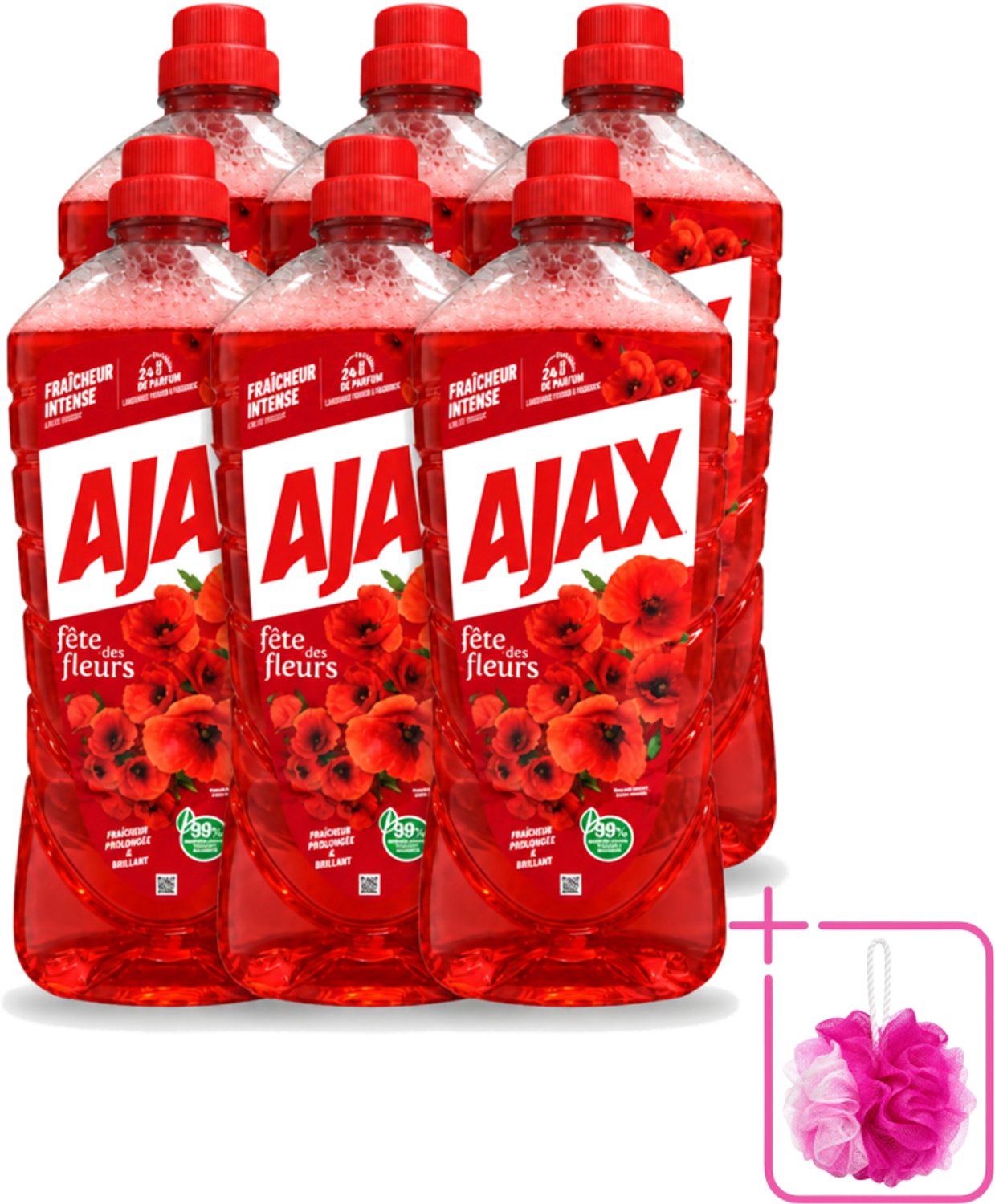 6 x Ajax – Allesreiniger – Rode Bloemen – 1,25 L - Bulkverpakking - Allesreiniger rode bloemen - Douchemop - Reiniger 1.25 l