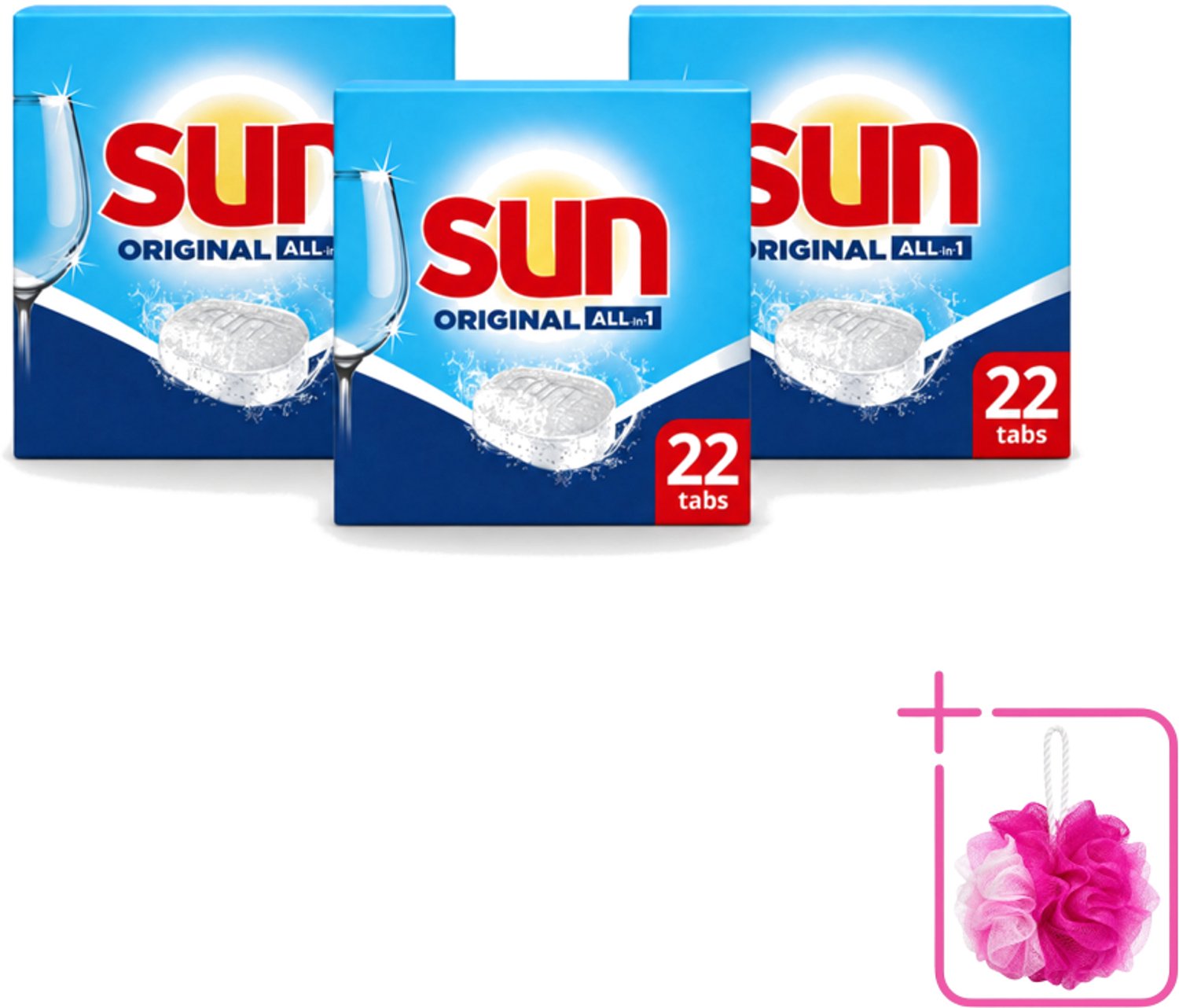 3 x Sun – Vaatwastabletten – All-in-1 Original – 22 tabletten - Bulkverpakking - Vaatwastabletten - Douchemop - Vaatwassen