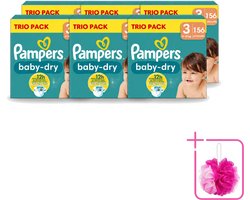 6 x Pampers – Luiers – Baby-Dry Trio Pack Maat 3 (6-10 kg) – 156 Luiers - Bulkverpakking - Baby luiers - Douchemop - Droge luiers