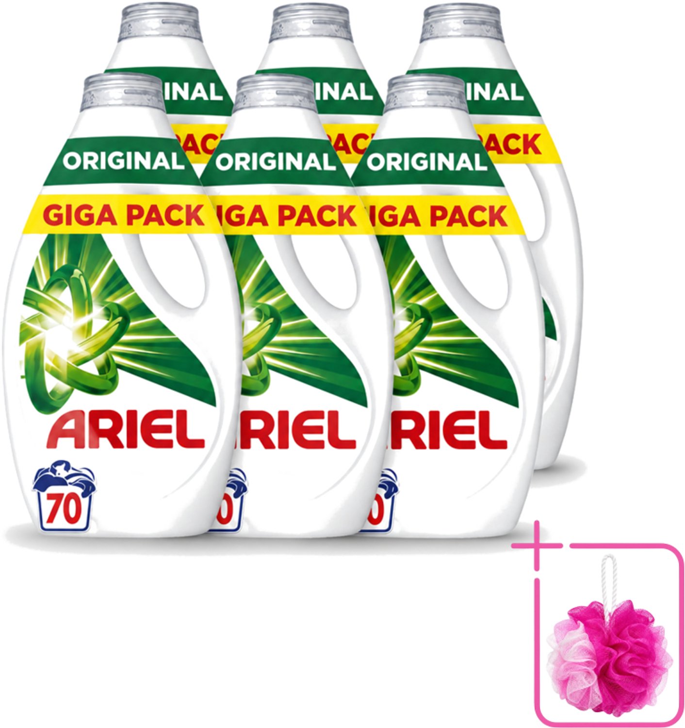 6 x Ariel – Vloeibaar Wasmiddel – Original – 3150 ml – 70 wasbeurten - Bulkverpakking - Vloeibaar wasmiddel - Douchemop - Vlekverwijdering