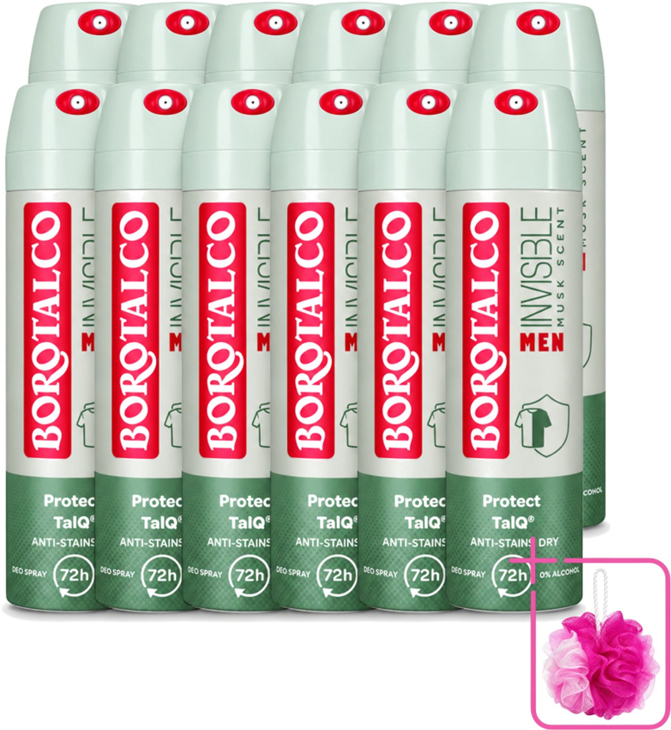 12 x Borotalco – Deodorant Spray – Men Musk Geur – 150 ml - Bulkverpakking - Deodorant spray - Douchemop - Mannelijke geur