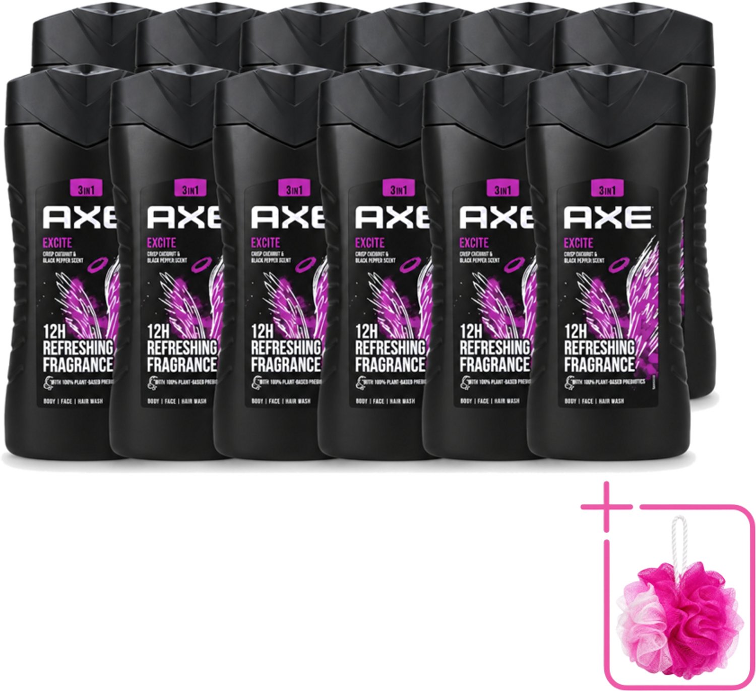 12 x AXE – Douchegel – Excite – 250 ml - Bulkverpakking - Douchegel - Douchemop - Frisheid