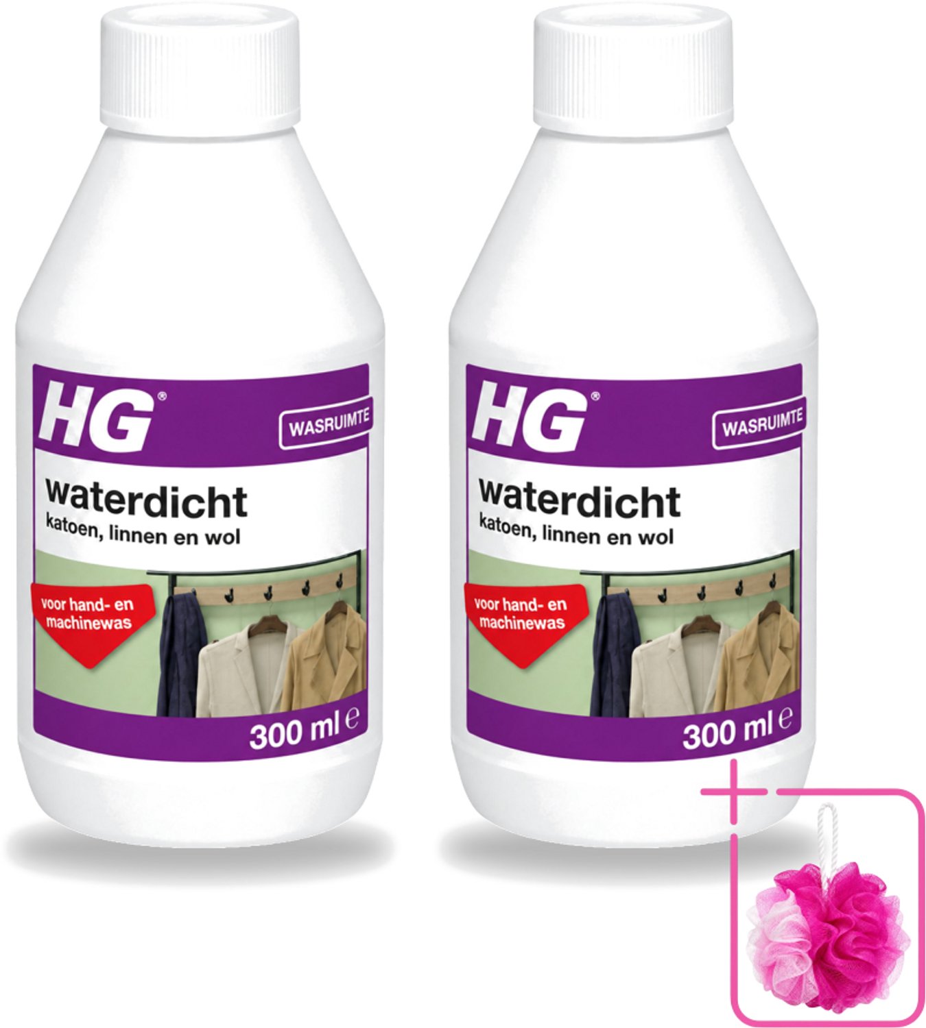 2 x HG - Wasruimte - Waterdicht Katoen, Linnen & Wol - Voor Hand & Machine Was - 300 ml - Bulkverpakking - Waterdicht textiel - Douchemop - Vuilafstotend textiel