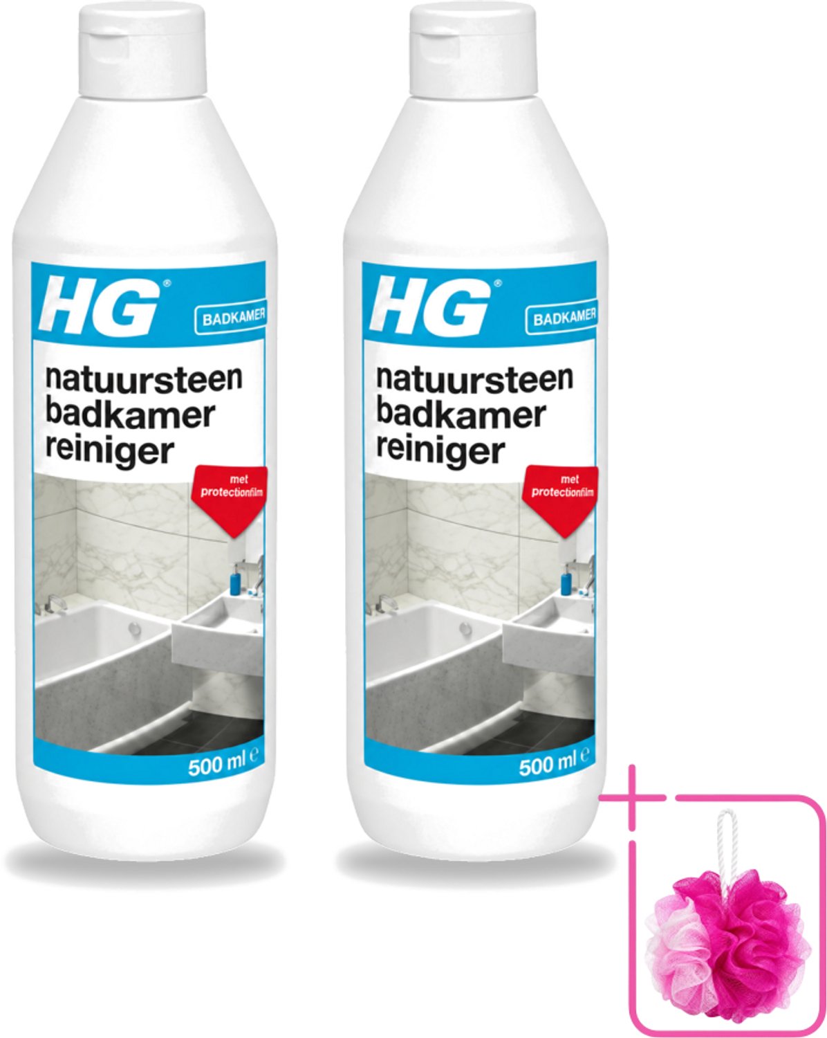 2 x HG - Natuursteen Badkamerreiniger - Beschermt & Reinigt - 500 ml - Bulkverpakking - Badkamerreiniger - Douchemop - Natuursteen reinigen
